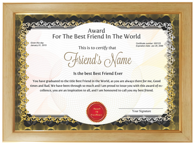 personalized-award-certificate-for-worlds-best-friend-with-frame